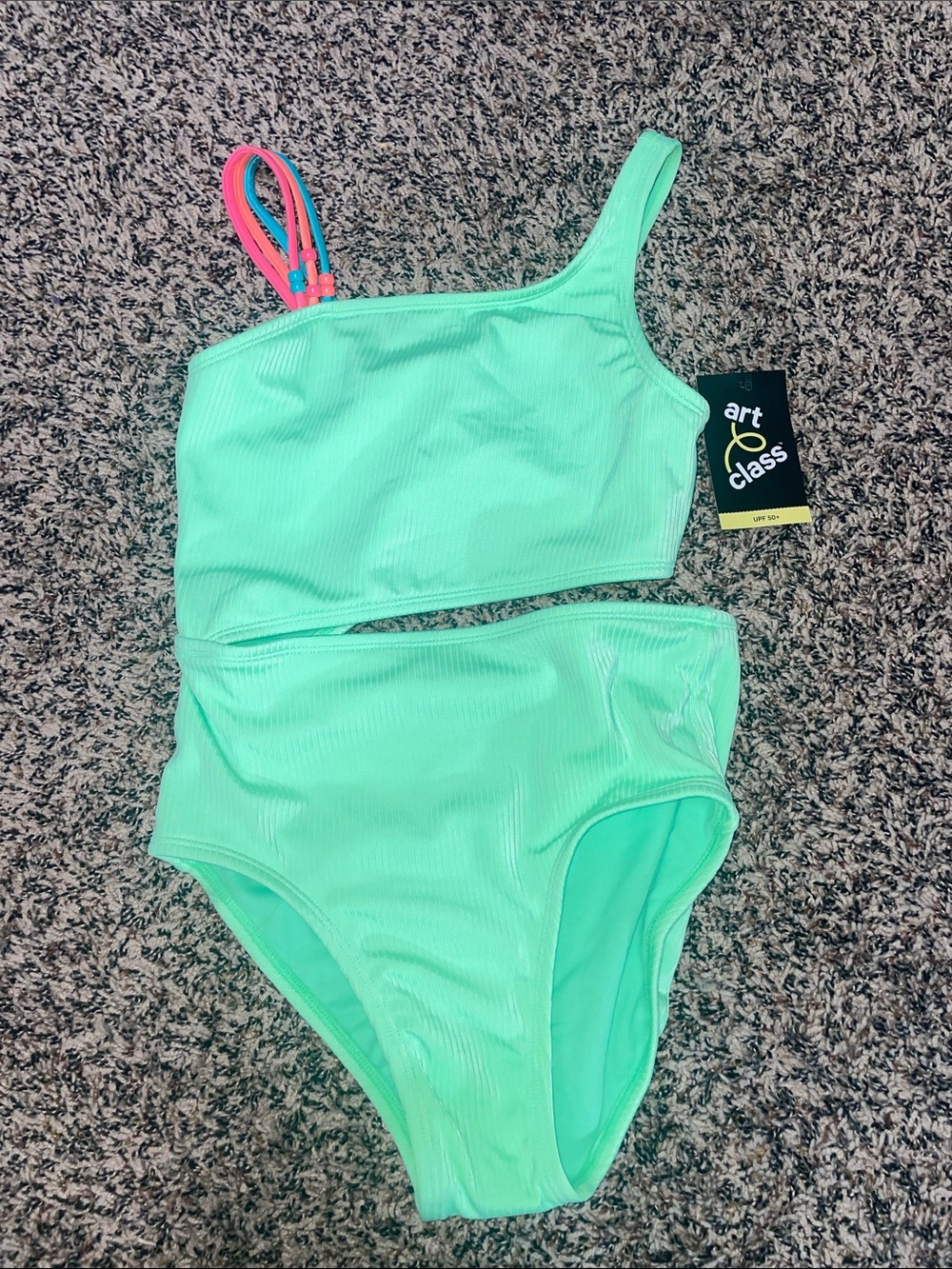 art class Neon Green One Piece Bikini Girls Size L (10/12) NWT